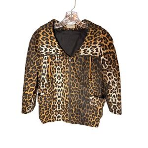 Neiman Marcus Jacket Womens L Leopard Animal Print Cotton Zip Up